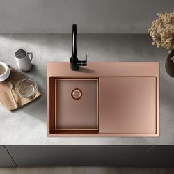 Pure.Sink Exclusivo  Koperen kleine spoelbak met afdruipgedeelte 78x52 cm Tapwing links PEX3478LT-62