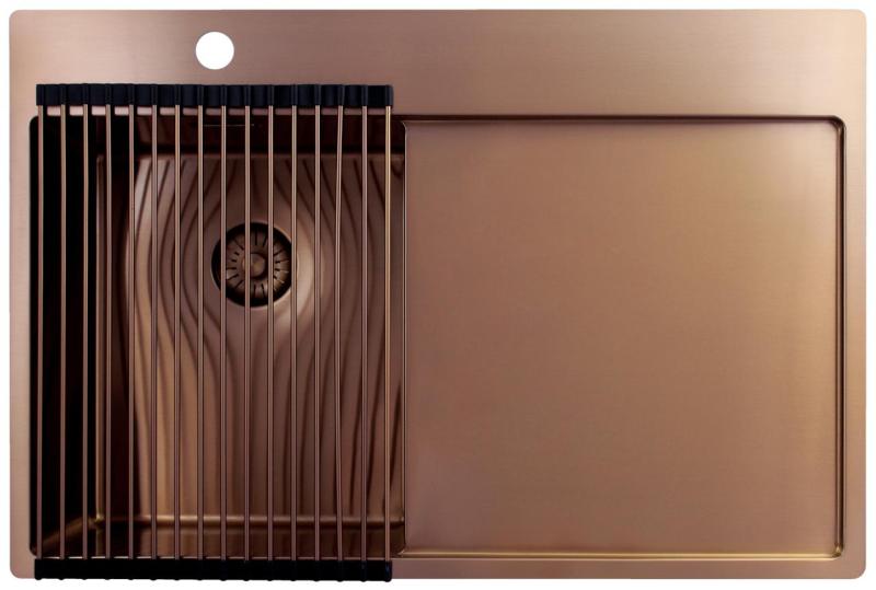 Pure.Sink Exclusivo  Koperen kleine spoelbak met afdruipgedeelte 78x52 cm Tapwing links PEX3478LT-62