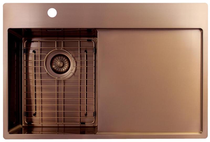 Pure.Sink Exclusivo  Koperen kleine spoelbak met afdruipgedeelte 78x52 cm Tapwing links PEX3478LT-62