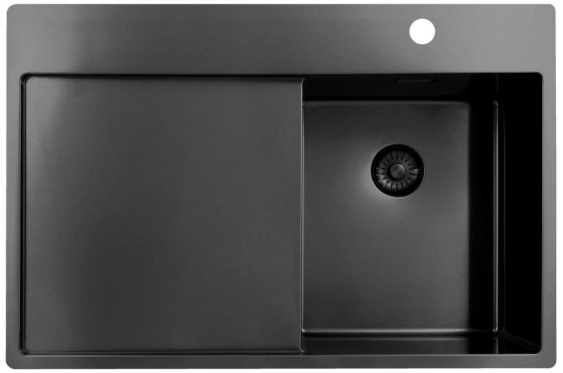 Pure.Sink Exclusivo Gun Metal kleine spoelbak met afdruipgedeelte 78x52 cm Tapwing rechts PEX3478RT-61