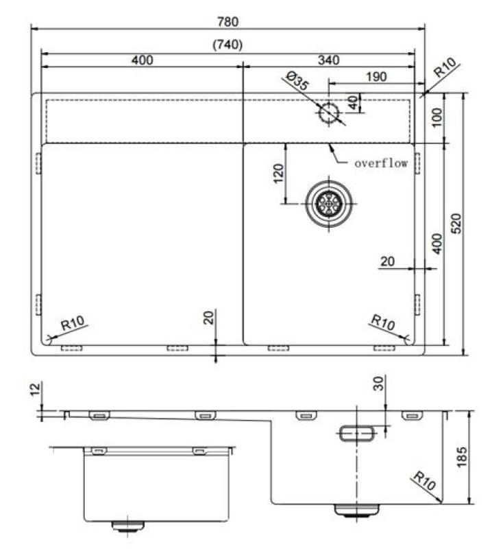Pure.Sink Exclusivo Koperen kleine spoelbak met afdruipgedeelte 78x52 cm Tapwing rechts PEX3478RT-62