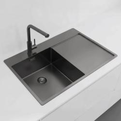 Pure.Sink Exclusivo Gun Metal spoelbak met afdruipgedeelte 78x52 cm Tapwing links PEX4078LT-61