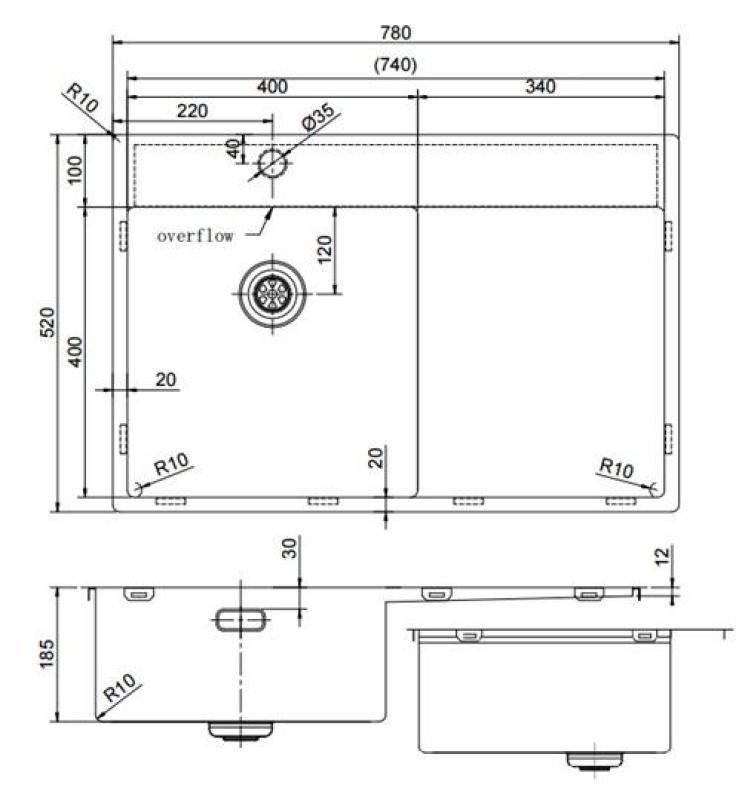 Pure.Sink Exclusivo Koperen spoelbak met afdruipgedeelte 78x52 cm Tapwing links PEX4078LT-62
