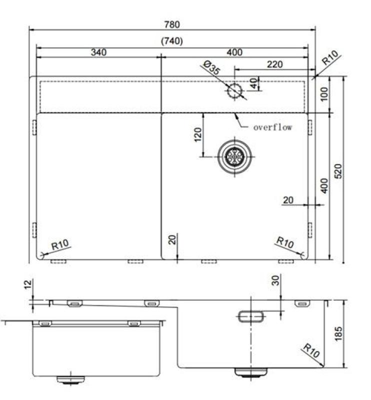 Pure.Sink Exclusivo Koperen spoelbak met afdruipgedeelte 78x52 cm Tapwing rechts PEX4078RT-62