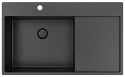 Pure.Sink Exclusivo Gun Metal spoelbak met afdruipgedeelte 86x52 cm Tapwing links PEX5086LT-61