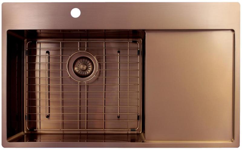 Pure.Sink Exclusivo Koperen spoelbak met afdruipgedeelte 86x52 cm Tapwing links PEX5086LT-62