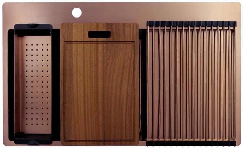 Pure.Sink Exclusivo Koperen spoelbak met afdruipgedeelte 86x52 cm Tapwing links PEX5086LT-62