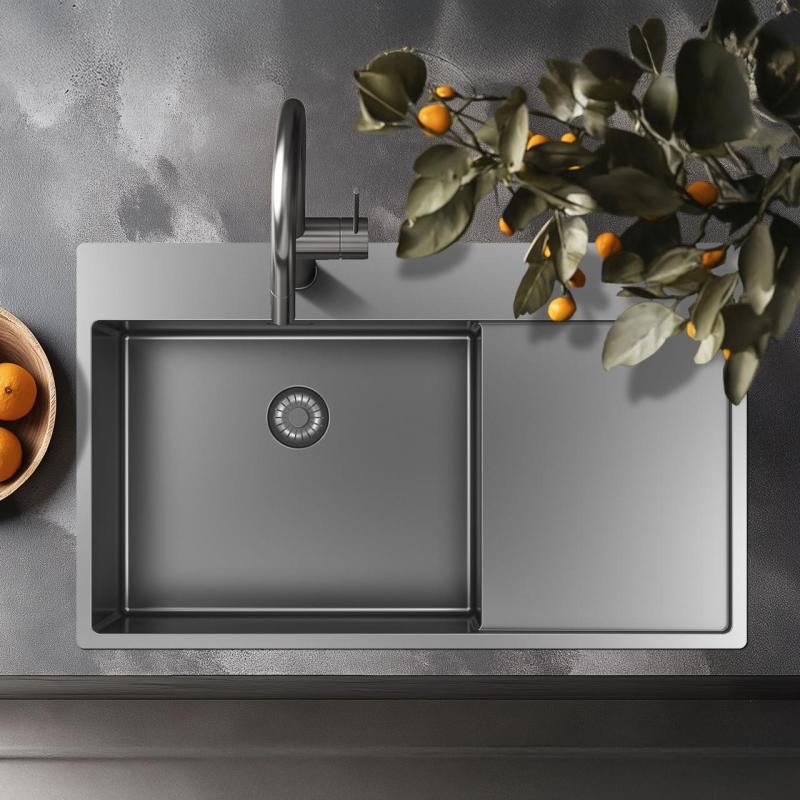 Pure.Sink Exclusivo RVS spoelbak met afdruipgedeelte 86x52 cm Tapwing rechts PEX5086RT-02