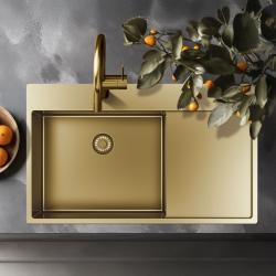 Pure.Sink Exclusivo Gouden spoelbak met afdruipgedeelte 86x52 cm Tapwing rechts PEX5086RT-60