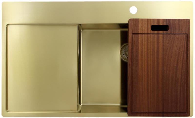 Pure.Sink Exclusivo Gouden spoelbak met afdruipgedeelte 86x52 cm Tapwing rechts PEX5086RT-60