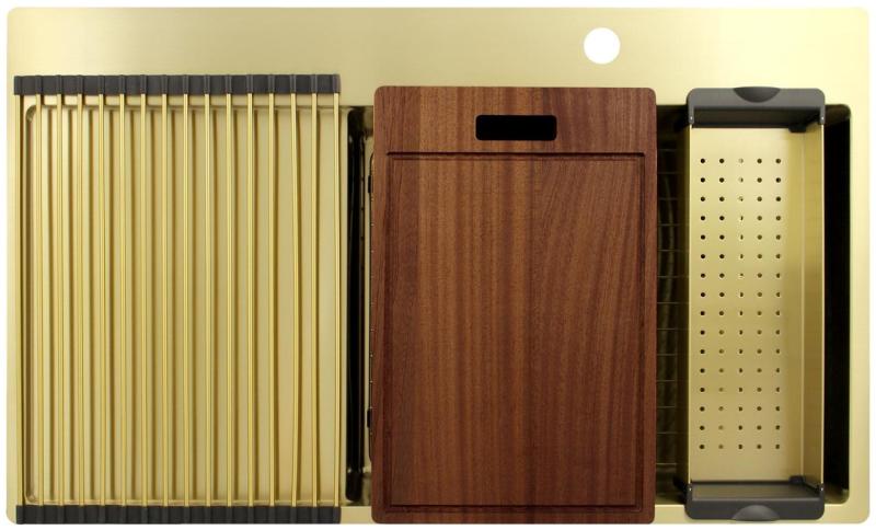 Pure.Sink Exclusivo Gouden spoelbak met afdruipgedeelte 86x52 cm Tapwing rechts PEX5086RT-60