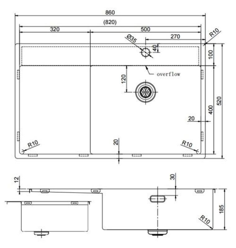 Pure.Sink Exclusivo Gouden spoelbak met afdruipgedeelte 86x52 cm Tapwing rechts PEX5086RT-60