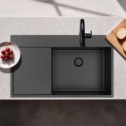 Pure.Sink Exclusivo Gun Metal spoelbak met afdruipgedeelte 86x52 cm Tapwing rechts PEX5086RT-61