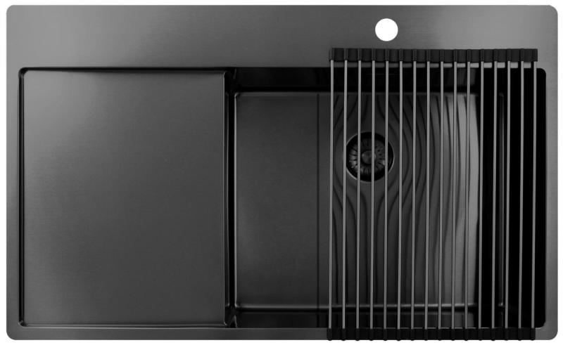 Pure.Sink Exclusivo Gun Metal spoelbak met afdruipgedeelte 86x52 cm Tapwing rechts PEX5086RT-61