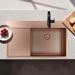 Pure.Sink Exclusivo Koperen spoelbak met afdruipgedeelte 86x52 cm Tapwing rechts PEX5086RT-62