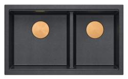 Quadri Newport II Dubbele Antraciet Graniet Opbouw Spoelbak 76x45 cm met Koperen plug 1208971359
