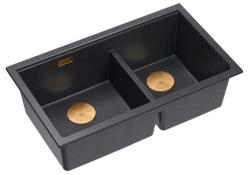 Quadri Newport II Dubbele Antraciet Graniet Opbouw Spoelbak 76x45 cm met Koperen plug 1208971359