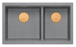 Quadri Newport II Dubbele Grijze Graniet Opbouw Spoelbak 76x45 cm met Koperen plug 1208971360