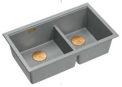 Quadri Newport II Dubbele Grijze Graniet Opbouw Spoelbak 76x45 cm met Koperen plug 1208971360