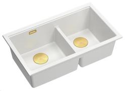 Quadri Newport II Dubbele Witte Graniet Opbouw Spoelbak 76x45 cm  met Gouden plug 1208971363