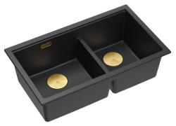 Quadri Newport II Dubbele Zwarte Graniet Opbouw Spoelbak 76x45 cm met Gouden plug 1208971366