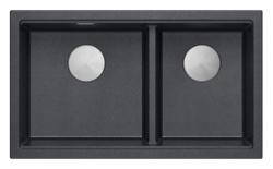 Quadri Newport II Dubbele Antraciet Graniet Opbouw Spoelbak 76x45 cm met RVS plug 1208971369