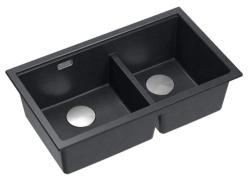 Quadri Newport II Dubbele Antraciet Graniet Opbouw Spoelbak 76x45 cm met RVS plug 1208971369