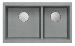 Quadri Newport II Dubbele Grijze Graniet Opbouw Spoelbak 76x45 cm met RVS plug 1208971370