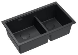 Quadri Newport II Dubbele Zwarte Graniet Opbouw Spoelbak 76x45 cm met Zwarte plug 1208971371