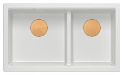 Quadri Newport II Dubbele Witte Graniet Onderbouw Spoelbak 702 x 390 mm met Koperen plug 1208971373