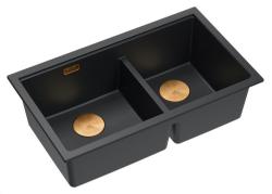 Quadri Newport II Dubbele Zwarte Graniet Onderbouw Spoelbak 702 x 390 mm met Koperen plug 1208971376