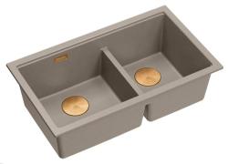 Quadri Newport II Dubbele Taupe Graniet Onderbouw Spoelbak 702 x 390 mm met Koperen plug 1208971377