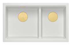 Quadri Newport II Dubbele Witte Graniet Onderbouw Spoelbak 702 x 390 mm met Gouden plug 1208971378