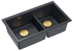Quadri Newport II Dubbele Antraciet Graniet Onderbouw Spoelbak 702 x 390 mm met Gouden plug 1208971379
