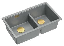 Quadri Newport II Dubbele Grijze Graniet Onderbouw Spoelbak 702 x 390 mm met Gouden plug 1208971380