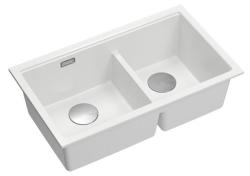 Quadri Newport II Dubbele Witte Graniet Onderbouw Spoelbak 702 x 390 mm met RVS plug 1208971383