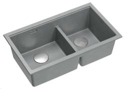 Quadri Newport II Dubbele Grijze Graniet Onderbouw Spoelbak 702 x 390 mm met RVS plug 1208971385