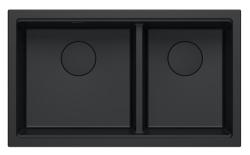 Quadri Newport II Dubbele Zwarte Graniet Onderbouw Spoelbak 702 x 390 mm met Zwarte plug 1208971386