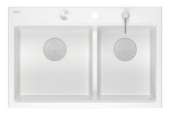 Quadri Hard Rock Dubbele Witte Graniet Opbouw Spoelbak 76x50 cm met RVS plug en accessoires 1208971398