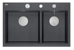 Quadri Hard Rock Dubbele Antraciet Graniet Opbouw Spoelbak 76x50 cm met RVS plug en accessoires 1208971399