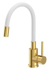 Quadri Bristol keukenmengkraan goud met flexibele witte uitloop 1208971408