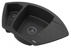 Graniteland Monte Granieten zwarte Hoekspoelbak opbouw 901x538mm met RVS Plug 1208971413