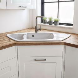 Graniteland Monte Granieten witte Hoekspoelbak opbouw 901x538mm met RVS Plug 1208971415