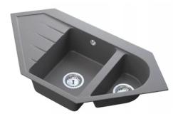 Graniteland Amiata Granieten grijze Hoekspoelbak opbouw 965x496mm met RVS Plug 1208971419