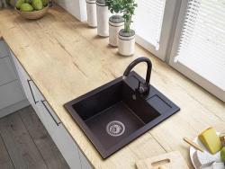 Graniteland Prest Granieten Arduin hardsteen look spoelbak Tapwing met kraangatbank opbouw 400x500mm met RVS Plug 1208971420