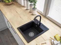 Graniteland Prest Granieten zwarte spoelbak Tapwing met kraangatbank opbouw 400x500mm met RVS Plug 1208971421