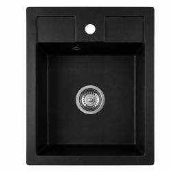 Graniteland Prest Granieten zwarte spoelbak Tapwing met kraangatbank opbouw 400x500mm met RVS Plug 1208971421