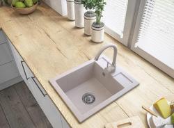 Graniteland Prest Granieten beige spoelbak Tapwing met kraangatbank opbouw 400x500mm met RVS Plug 1208971422
