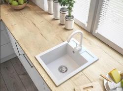 Graniteland Prest Granieten witte spoelbak Tapwing met kraangatbank opbouw 400x500mm met RVS Plug 1208971424