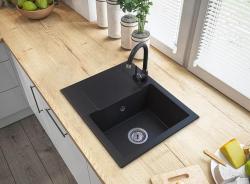 Graniteland Nex Granieten zwarte spoelbak met afdruipgedeelte 574x464 mm 1208971428